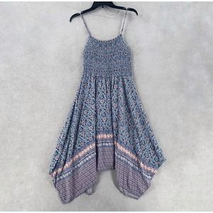 Japna Boho Ditsy Cottage Country Maxi Midi Dress Sleeveless Blue Floral Womens M